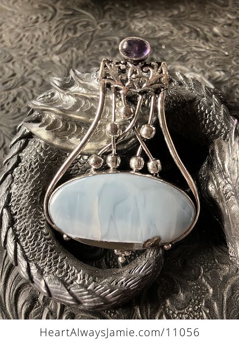 Common Blue Opal and Amethyst Gemstone Jewelry Crystal Fidget Pendant - #0mmdPu7gYEc-7