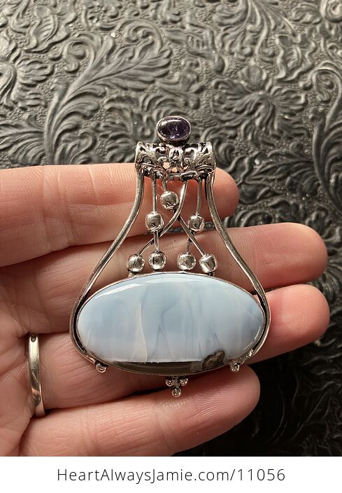 Common Blue Opal and Amethyst Gemstone Jewelry Crystal Fidget Pendant - #0mmdPu7gYEc-2