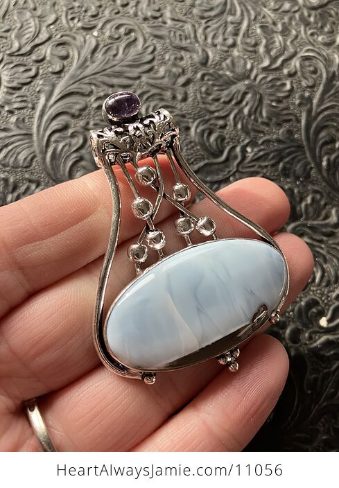 Common Blue Opal and Amethyst Gemstone Jewelry Crystal Fidget Pendant - #0mmdPu7gYEc-3