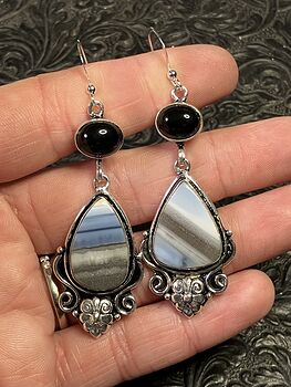 Common Blue Opal and Black Onyx Crystal Stone Jewelry Gemstone Earrings #A8TC4guNbqo