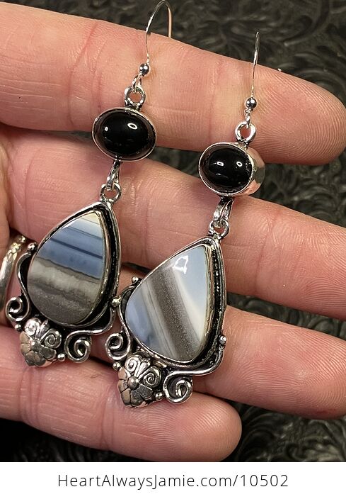 Common Blue Opal and Black Onyx Crystal Stone Jewelry Gemstone Earrings - #A8TC4guNbqo-3