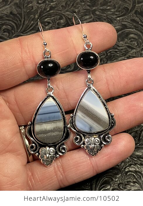 Common Blue Opal and Black Onyx Crystal Stone Jewelry Gemstone Earrings - #A8TC4guNbqo-1