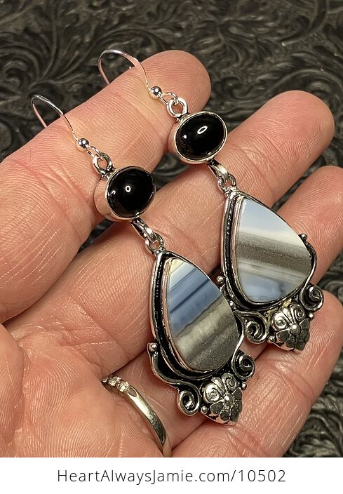 Common Blue Opal and Black Onyx Crystal Stone Jewelry Gemstone Earrings - #A8TC4guNbqo-2