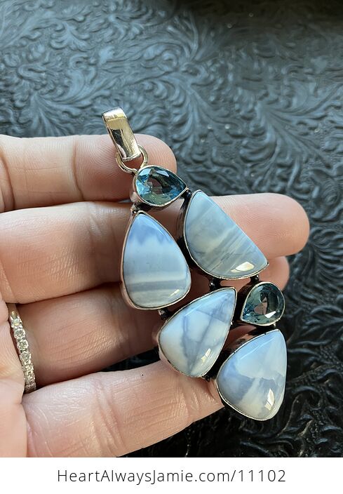 Common Blue Opal and Faceted Blue Gem Crystal Stone Jewelry Pendant - #8Cm29l5wL2c-3