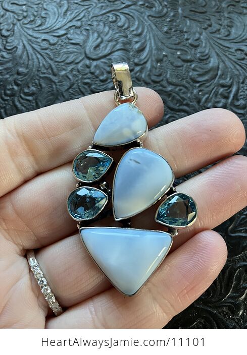 Common Blue Opal and Faceted Blue Gem Crystal Stone Jewelry Pendant - #uXMxmKrZhKg-2