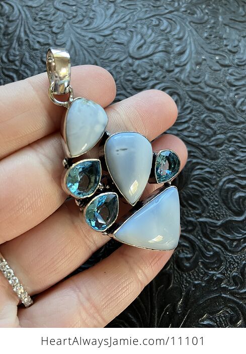 Common Blue Opal and Faceted Blue Gem Crystal Stone Jewelry Pendant - #uXMxmKrZhKg-3