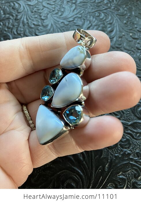 Common Blue Opal and Faceted Blue Gem Crystal Stone Jewelry Pendant - #uXMxmKrZhKg-4