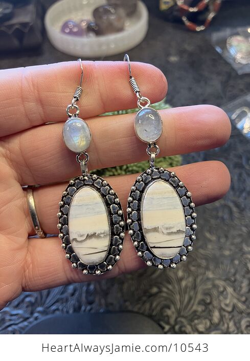 Common Blue Opal and Rainbow Moonstone Crystal Stone Jewelry Gemstone Earrings - #kYzE6zQrkPI-1