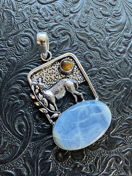 Common Blue Opal and Tigers Eye Crystal Stone Deer Jewelry Pendant #0gRsB3Bl9fs