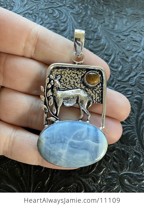 Common Blue Opal and Tigers Eye Crystal Stone Deer Jewelry Pendant - #0gRsB3Bl9fs-2