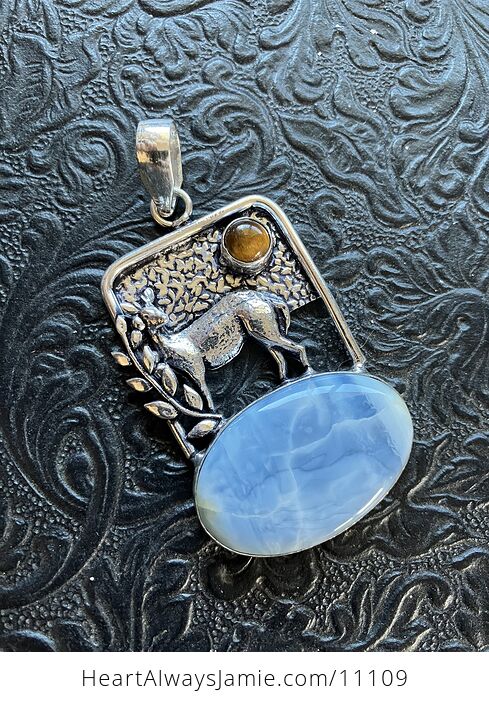 Common Blue Opal and Tigers Eye Crystal Stone Deer Jewelry Pendant - #0gRsB3Bl9fs-1