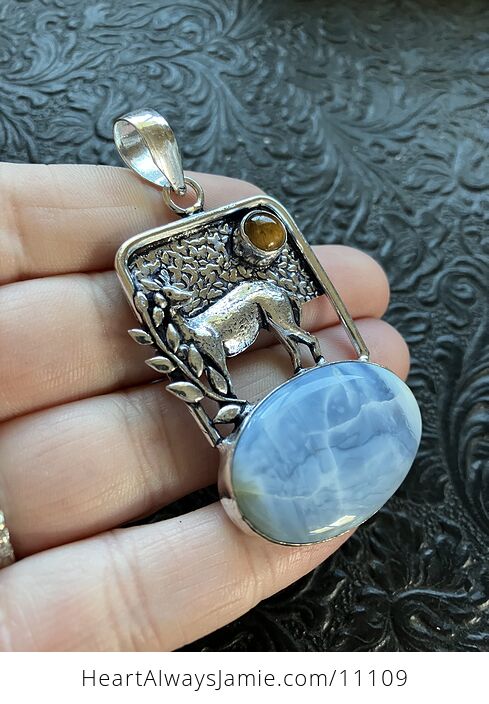 Common Blue Opal and Tigers Eye Crystal Stone Deer Jewelry Pendant - #0gRsB3Bl9fs-3