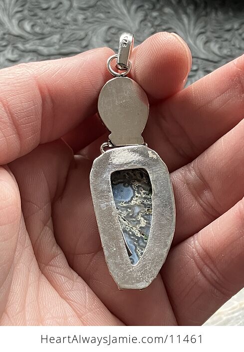 Common Mossy Blue Opal and Pink Moonstone Crystal Stone Jewelry Pendant - #DEdnoueKMeE-5
