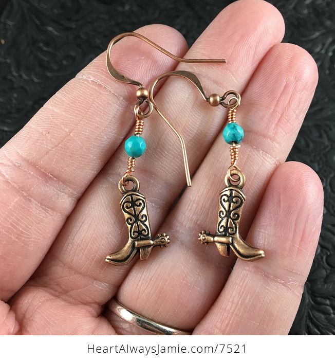 Copper Cowgirl Cowboy Boot and Turquoise Earrings - #IVuIf5a39u0-1