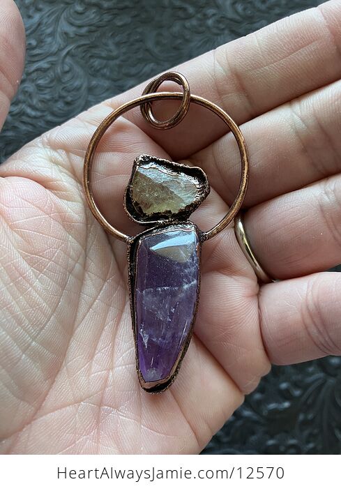 Copper Electroplated Amethyst Citrine Stone Crystal Pendant Jewelry - #V7KbZX2bFpM-2