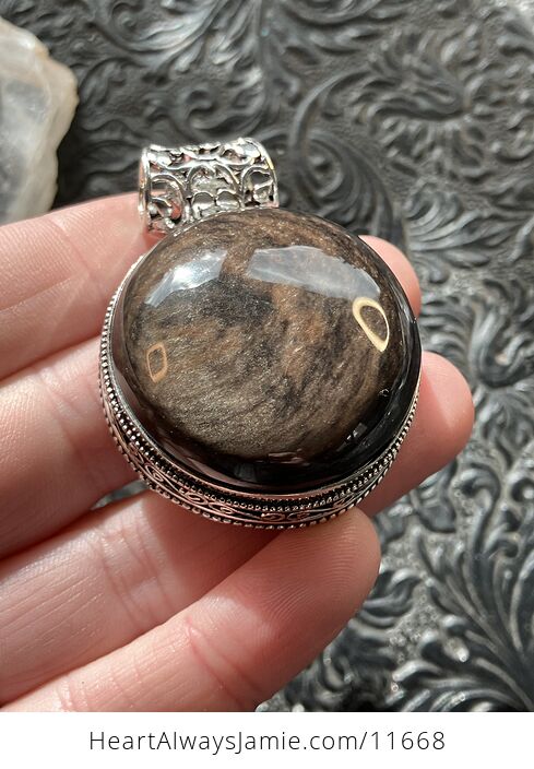 Copper Sheen Obsidian Crystal Stone Jewelry Pendant - #QfKyWAhZelE-4