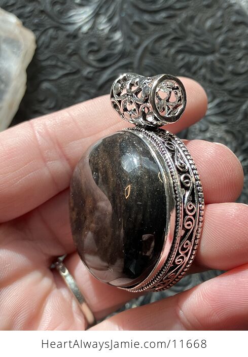 Copper Sheen Obsidian Crystal Stone Jewelry Pendant - #QfKyWAhZelE-5