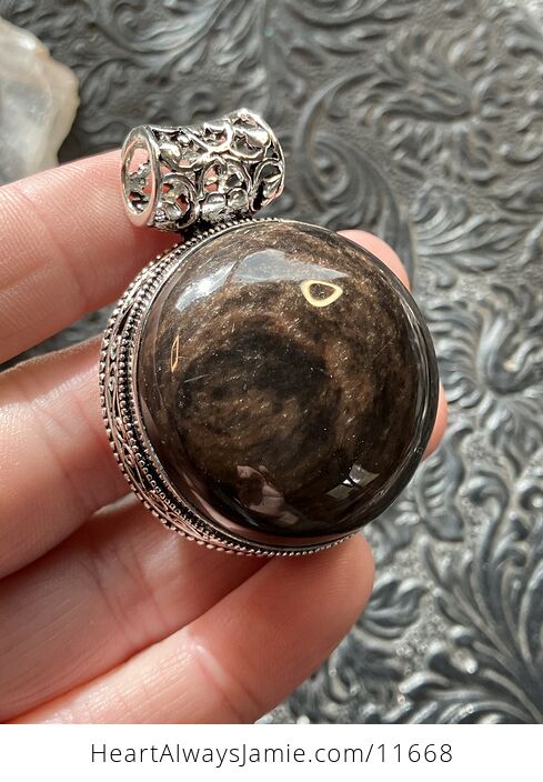 Copper Sheen Obsidian Crystal Stone Jewelry Pendant - #QfKyWAhZelE-3