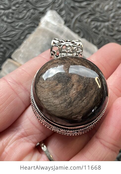 Copper Sheen Obsidian Crystal Stone Jewelry Pendant - #QfKyWAhZelE-10