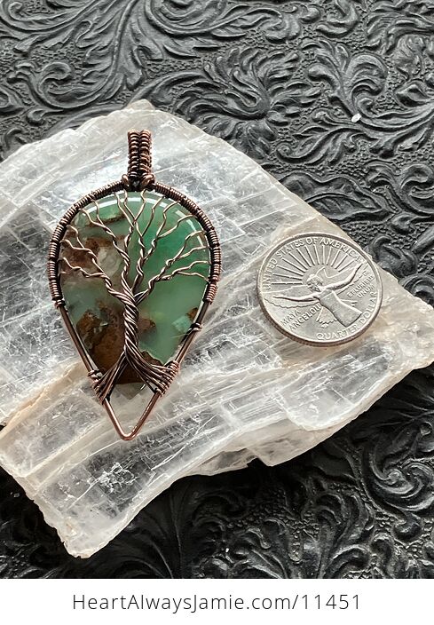 Copper Wire Wraped Tree of Life Chrysoprase Stone Jewelry Crystal Pendant - #FXgxnrCpdco-6