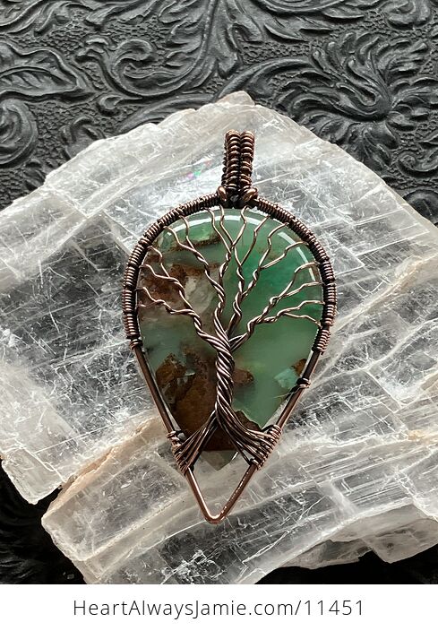 Copper Wire Wraped Tree of Life Chrysoprase Stone Jewelry Crystal Pendant - #FXgxnrCpdco-1
