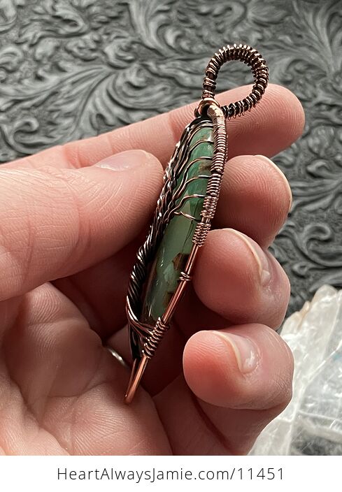 Copper Wire Wraped Tree of Life Chrysoprase Stone Jewelry Crystal Pendant - #FXgxnrCpdco-4