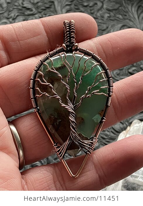 Copper Wire Wraped Tree of Life Chrysoprase Stone Jewelry Crystal Pendant - #FXgxnrCpdco-2