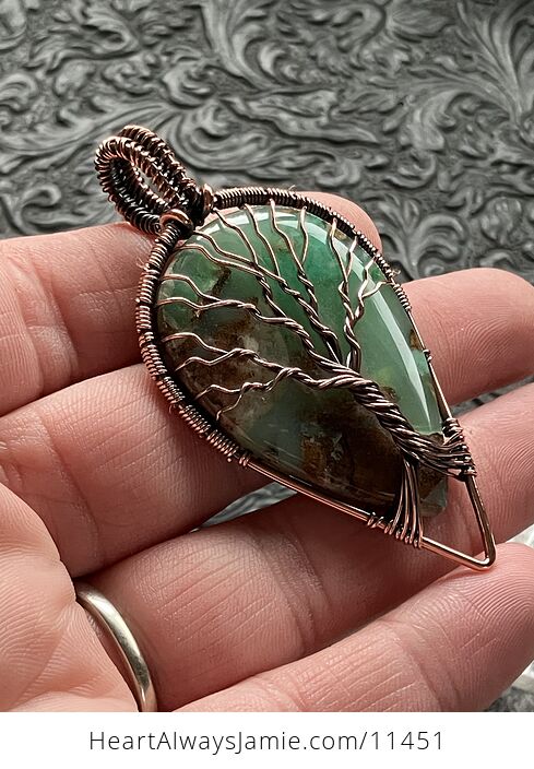 Copper Wire Wraped Tree of Life Chrysoprase Stone Jewelry Crystal Pendant - #FXgxnrCpdco-3
