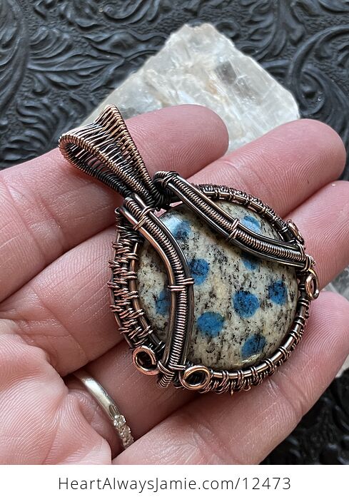 Copper Wire Wrapped K2 Azurite in Granite Stone Crystal Jewelry Pendant - #savbWij6zDw-7