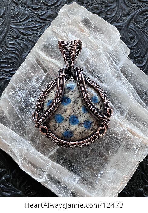 Copper Wire Wrapped K2 Azurite in Granite Stone Crystal Jewelry Pendant - #savbWij6zDw-3