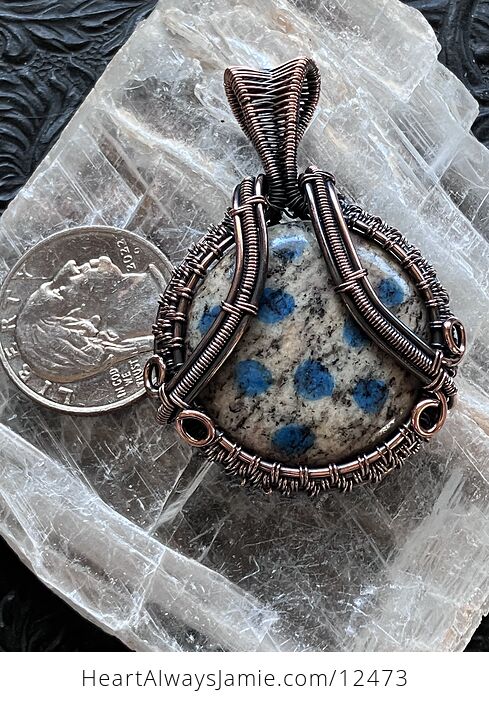 Copper Wire Wrapped K2 Azurite in Granite Stone Crystal Jewelry Pendant - #savbWij6zDw-2