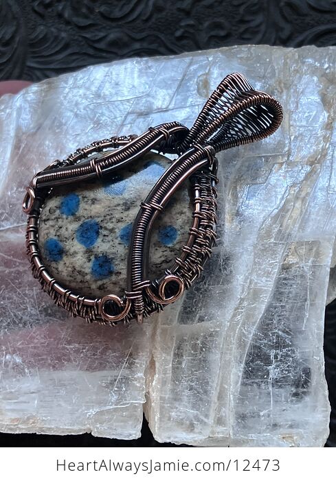 Copper Wire Wrapped K2 Azurite in Granite Stone Crystal Jewelry Pendant - #savbWij6zDw-5