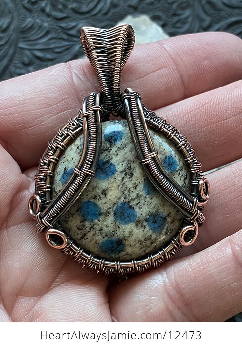 Copper Wire Wrapped K2 Azurite in Granite Stone Crystal Jewelry Pendant - #savbWij6zDw-1