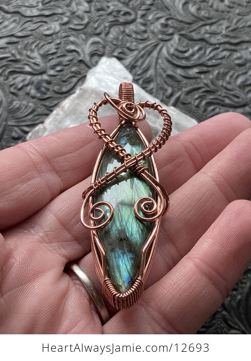 Copper Wire Wrapped Labradorite Crystal Stone Jewelry Pendant - #yrwih38IAlw-1