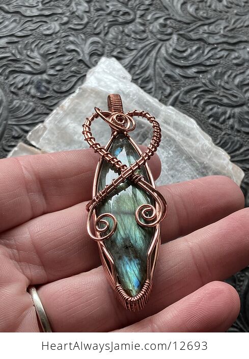 Copper Wire Wrapped Labradorite Crystal Stone Jewelry Pendant - #yrwih38IAlw-4