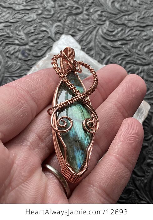 Copper Wire Wrapped Labradorite Crystal Stone Jewelry Pendant - #yrwih38IAlw-8