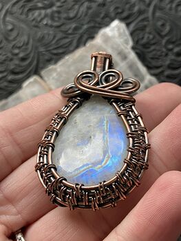 Copper Wire Wrapped Rainbow Moonstone Gemstone Crystal Jewelry Pendant #tTiEhriaxU4