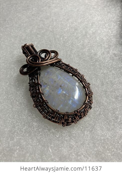 Copper Wire Wrapped Rainbow Moonstone Gemstone Crystal Jewelry Pendant - #tTiEhriaxU4-3
