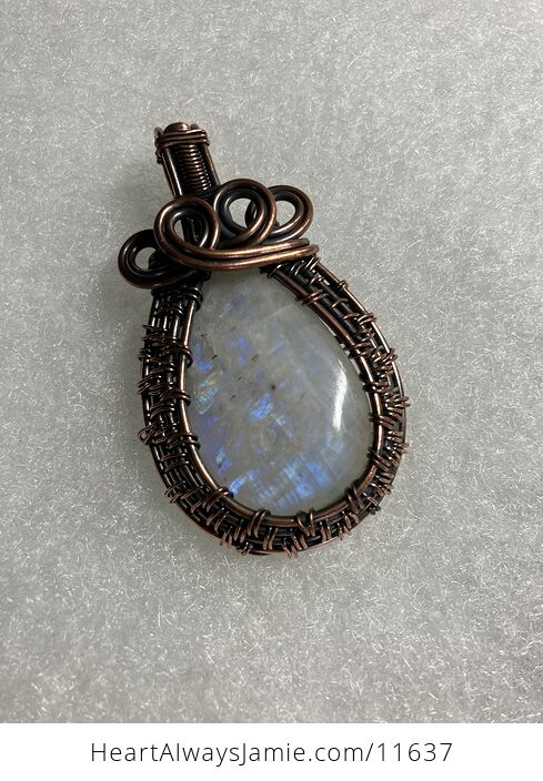 Copper Wire Wrapped Rainbow Moonstone Gemstone Crystal Jewelry Pendant - #tTiEhriaxU4-1