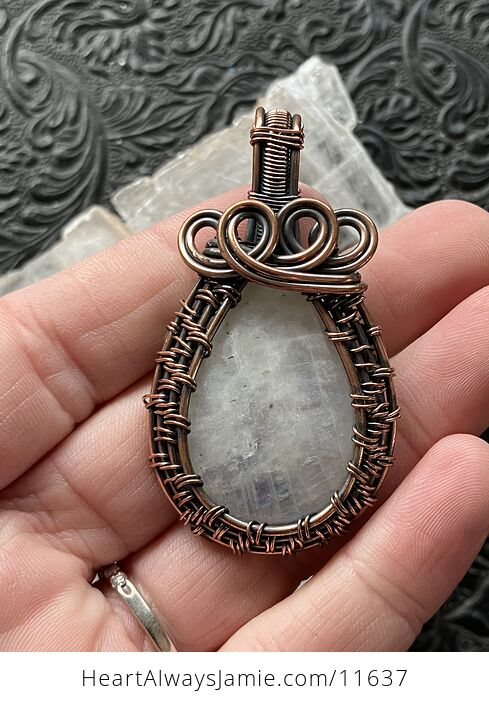 Copper Wire Wrapped Rainbow Moonstone Gemstone Crystal Jewelry Pendant - #tTiEhriaxU4-10