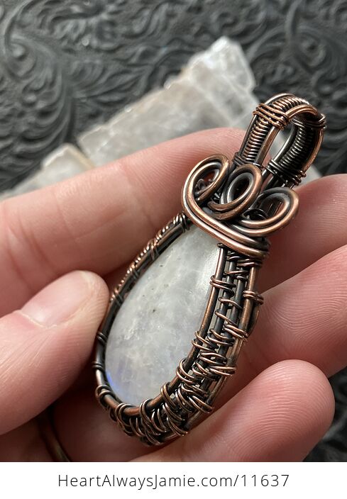 Copper Wire Wrapped Rainbow Moonstone Gemstone Crystal Jewelry Pendant - #tTiEhriaxU4-11