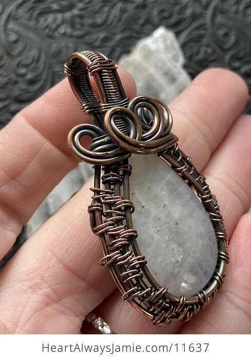 Copper Wire Wrapped Rainbow Moonstone Gemstone Crystal Jewelry Pendant - #tTiEhriaxU4-12
