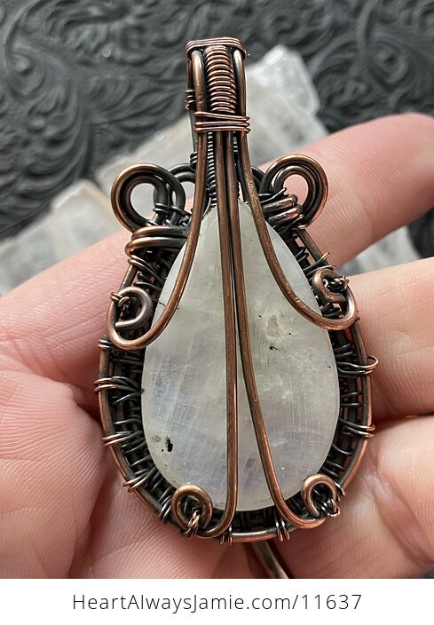 Copper Wire Wrapped Rainbow Moonstone Gemstone Crystal Jewelry Pendant - #tTiEhriaxU4-13