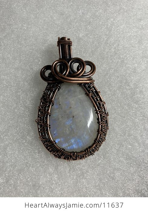 Copper Wire Wrapped Rainbow Moonstone Gemstone Crystal Jewelry Pendant - #tTiEhriaxU4-2