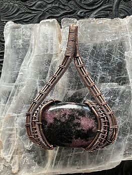 Copper Wire Wrapped Rhodonite Crystal Stone Jewelry Pendant #M5a6WgSMrI0