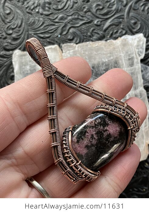 Copper Wire Wrapped Rhodonite Crystal Stone Jewelry Pendant - #M5a6WgSMrI0-5