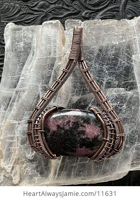 Copper Wire Wrapped Rhodonite Crystal Stone Jewelry Pendant - #M5a6WgSMrI0-1