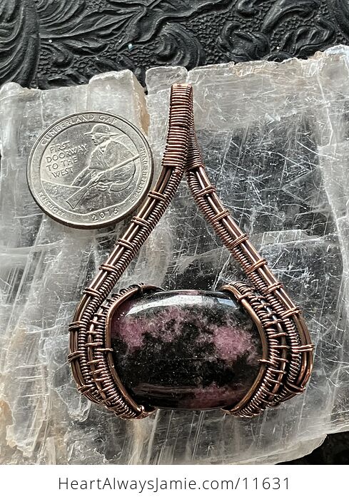 Copper Wire Wrapped Rhodonite Crystal Stone Jewelry Pendant - #M5a6WgSMrI0-3