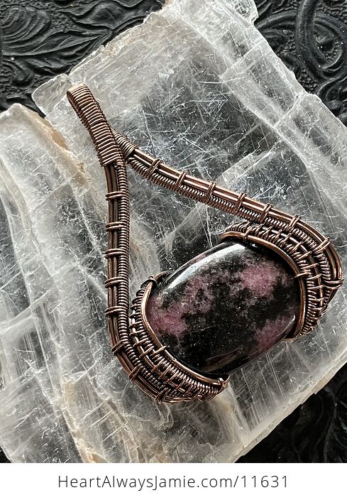 Copper Wire Wrapped Rhodonite Crystal Stone Jewelry Pendant - #M5a6WgSMrI0-2