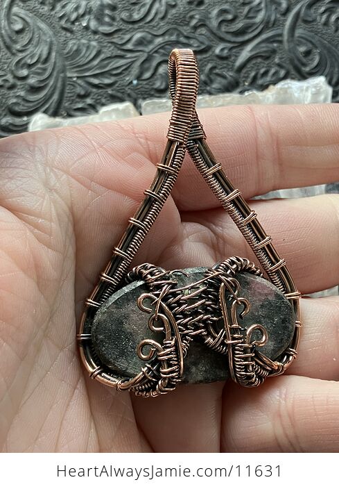 Copper Wire Wrapped Rhodonite Crystal Stone Jewelry Pendant - #M5a6WgSMrI0-7